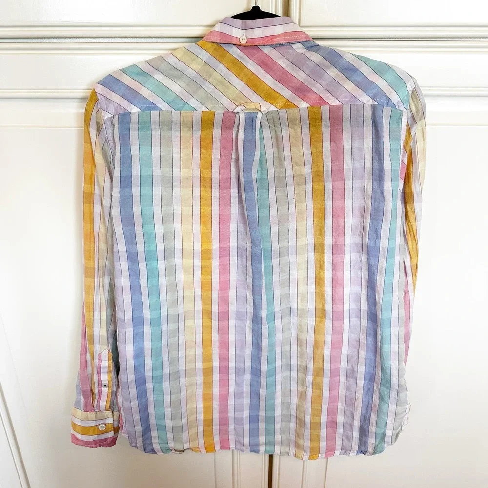 J.Crew Women’s Classic Fit  Pastel Rainbow Crinkle Gingham Button Front Gauzy - Picture 12 of 12